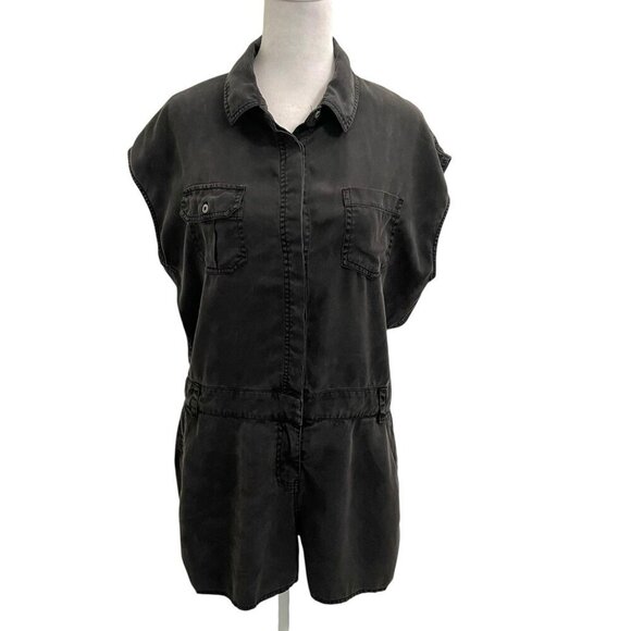 KAVU Utility Romper Playsuit Jumpsuit Chambray Boilersuit Charcoal size Medium - Picture 1 of 11